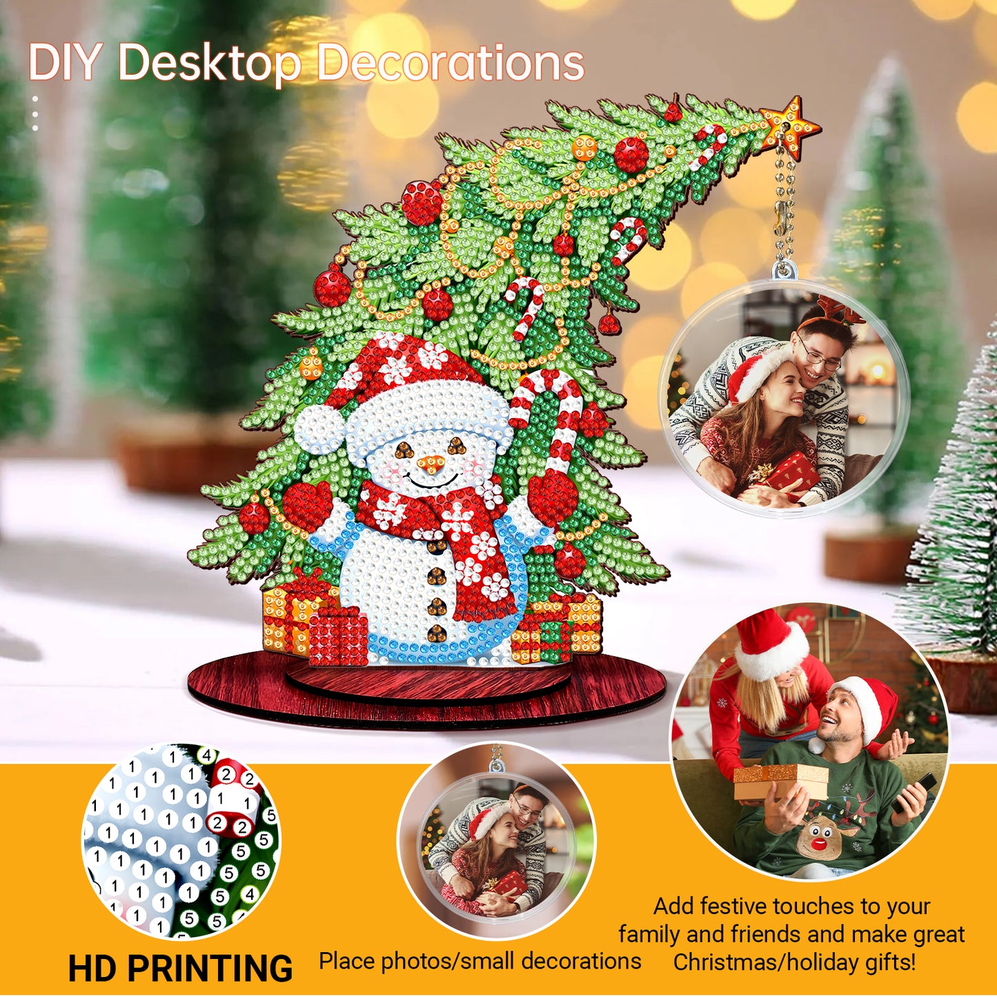 Photo Christmas Tree 5D DIY Diamond Art Tabletop Wood Decorations Ornament Kits