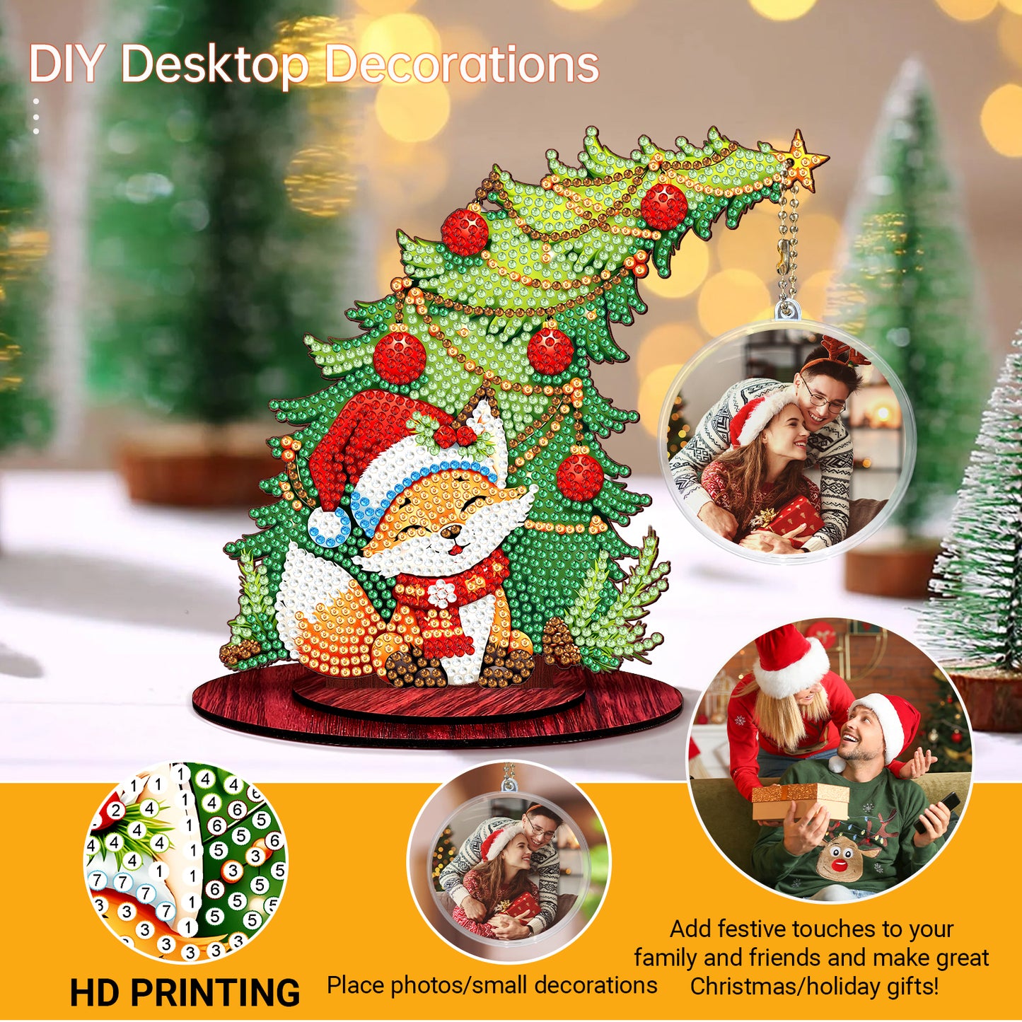 Photo Christmas Tree 5D DIY Diamond Art Tabletop Wood Decorations Ornament Kits