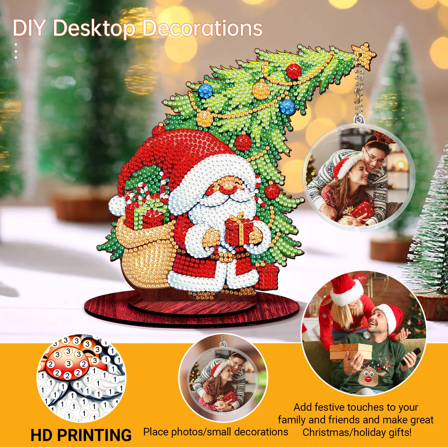 Photo Christmas Tree 5D DIY Diamond Art Tabletop Wood Decorations Ornament Kits