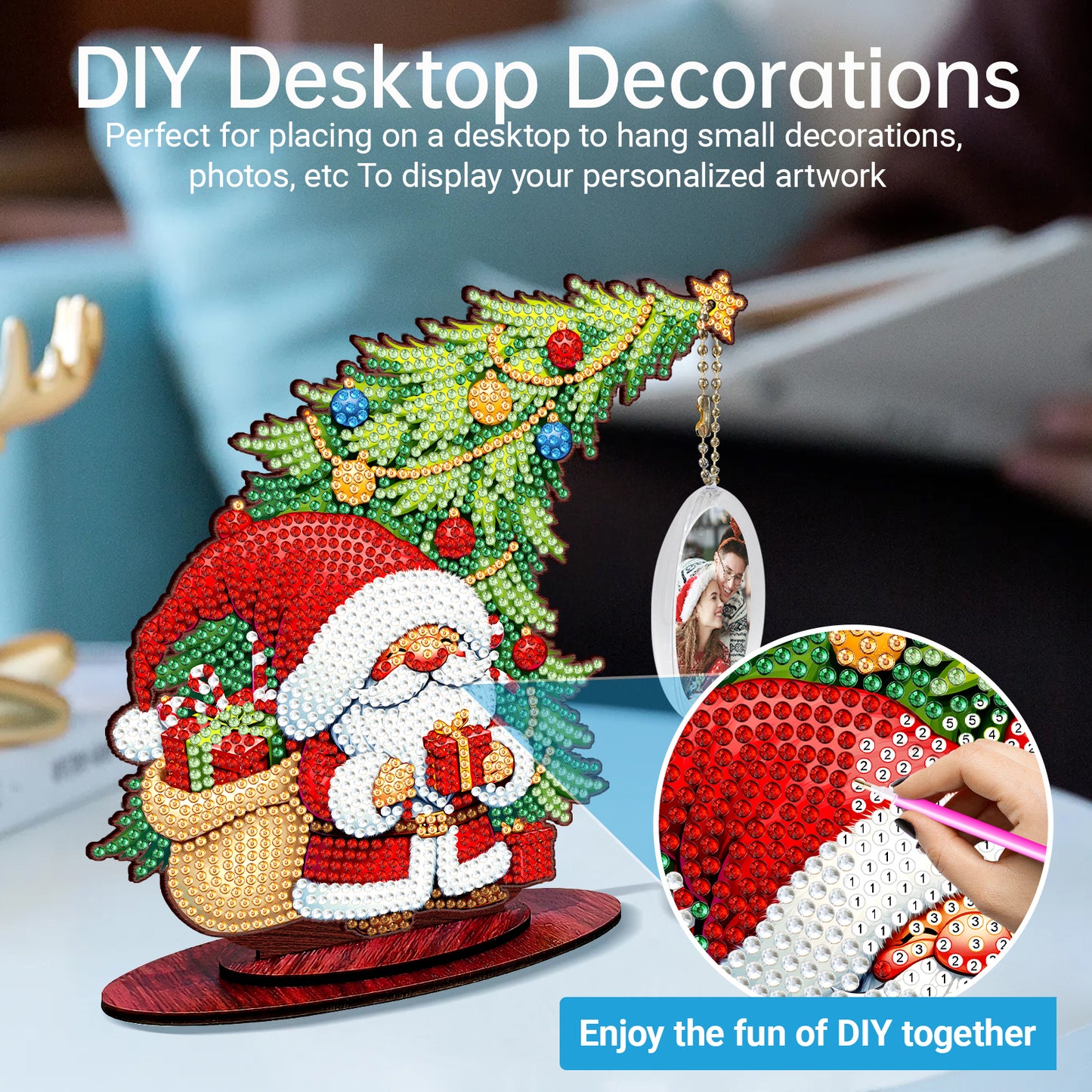Photo Christmas Tree 5D DIY Diamond Art Tabletop Wood Decorations Ornament Kits