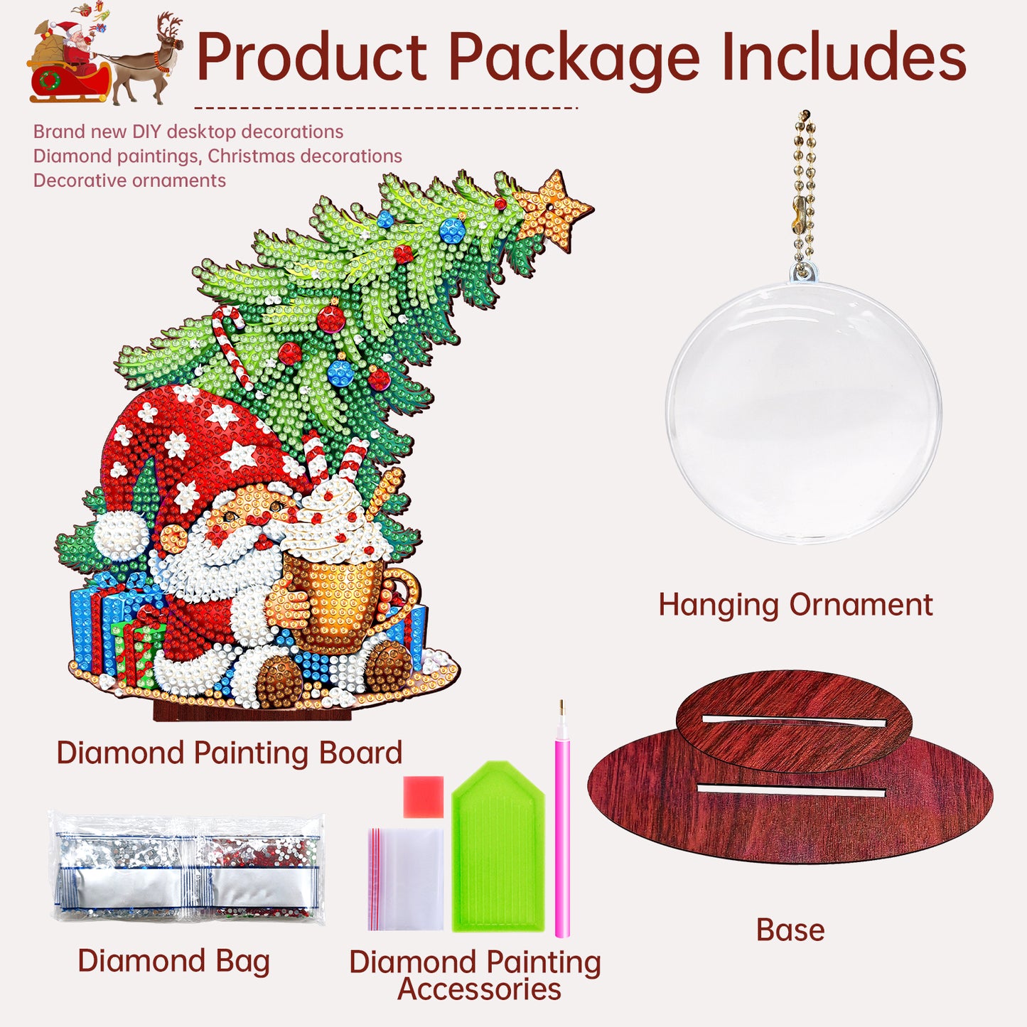 Photo Christmas Tree 5D DIY Diamond Art Tabletop Wood Decorations Ornament Kits