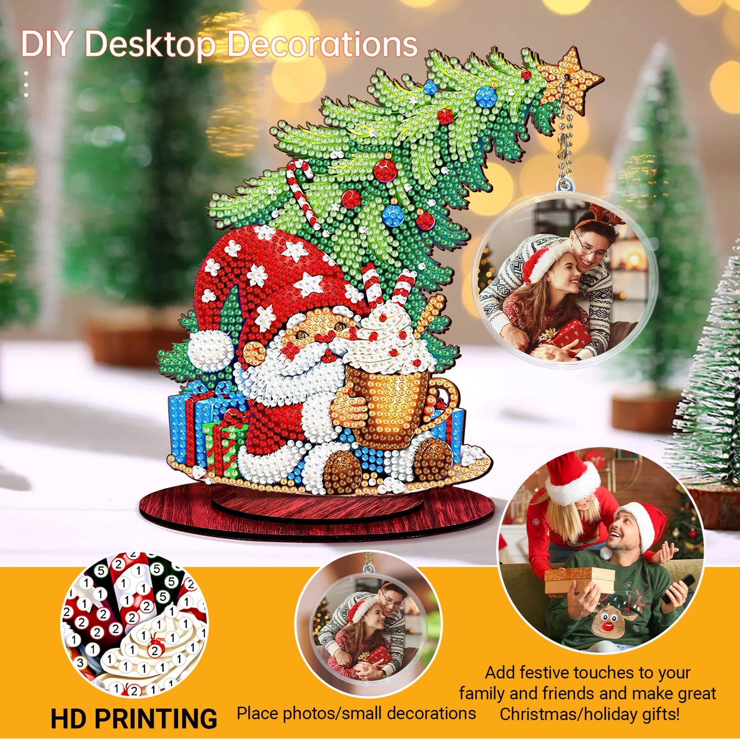 Photo Christmas Tree 5D DIY Diamond Art Tabletop Wood Decorations Ornament Kits