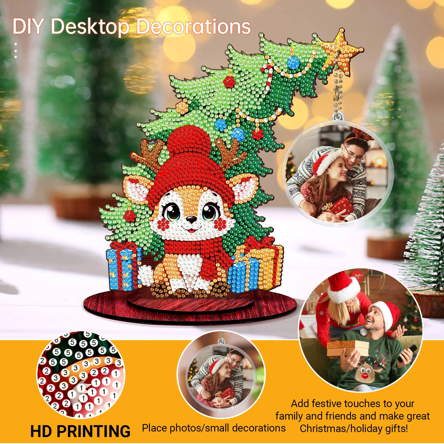 Photo Christmas Tree 5D DIY Diamond Art Tabletop Wood Decorations Ornament Kits