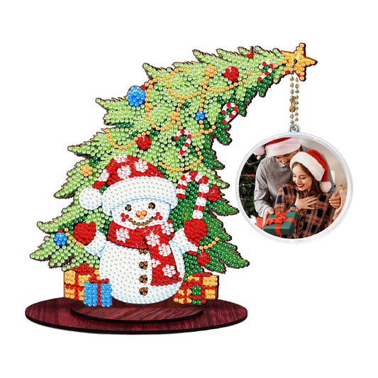 Snowman Photo Xmas Tree 5D DIY Diamond Art Tabletop Wood Decoration Ornament Kit