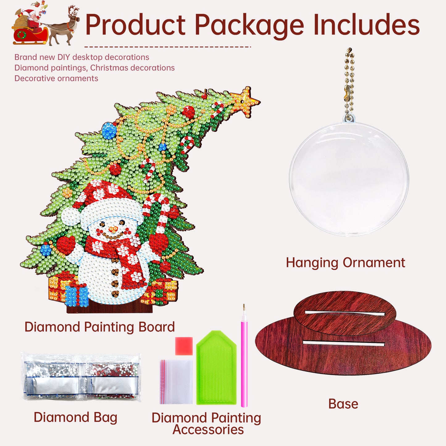 Snowman Photo Xmas Tree 5D DIY Diamond Art Tabletop Wood Decoration Ornament Kit