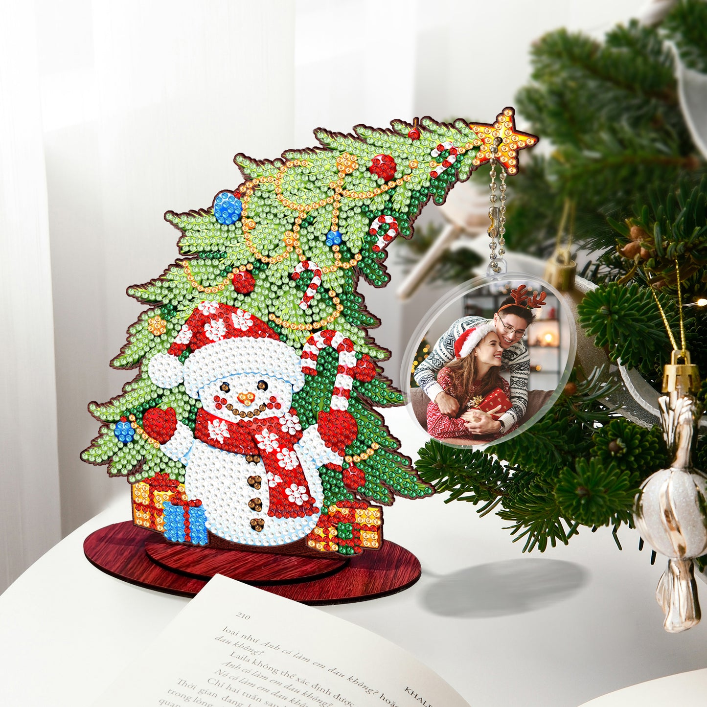 Snowman Photo Xmas Tree 5D DIY Diamond Art Tabletop Wood Decoration Ornament Kit