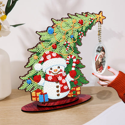 Snowman Photo Xmas Tree 5D DIY Diamond Art Tabletop Wood Decoration Ornament Kit