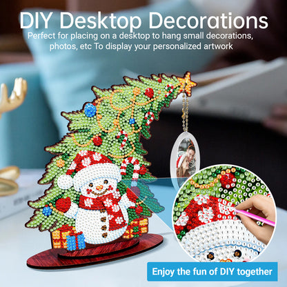 Snowman Photo Xmas Tree 5D DIY Diamond Art Tabletop Wood Decoration Ornament Kit