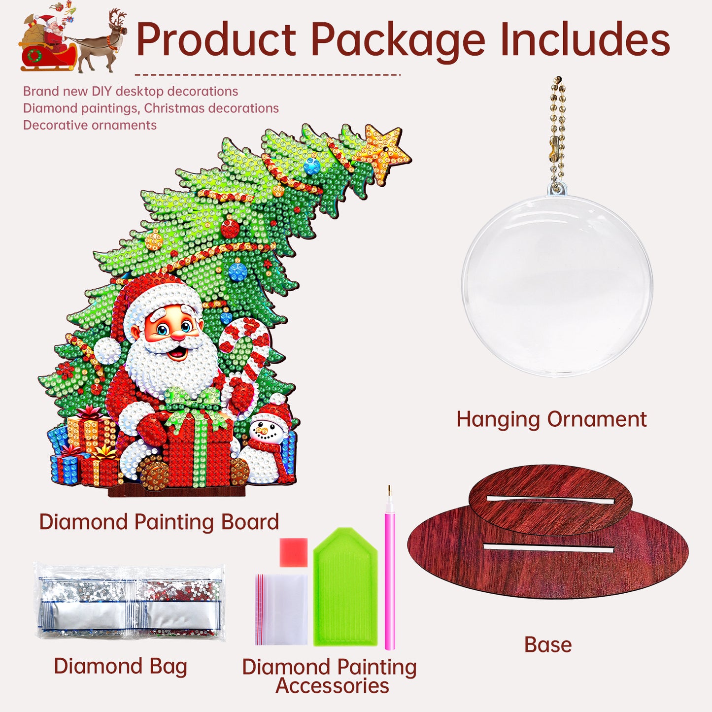 Santa Claus Photo Xmas Tree 5D DIY Diamond Art Tabletop Wood Decoration Ornament