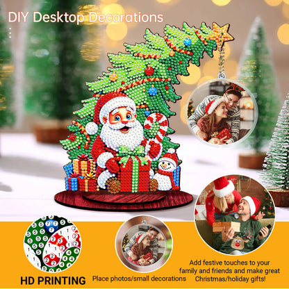 Santa Claus Photo Xmas Tree 5D DIY Diamond Art Tabletop Wood Decoration Ornament