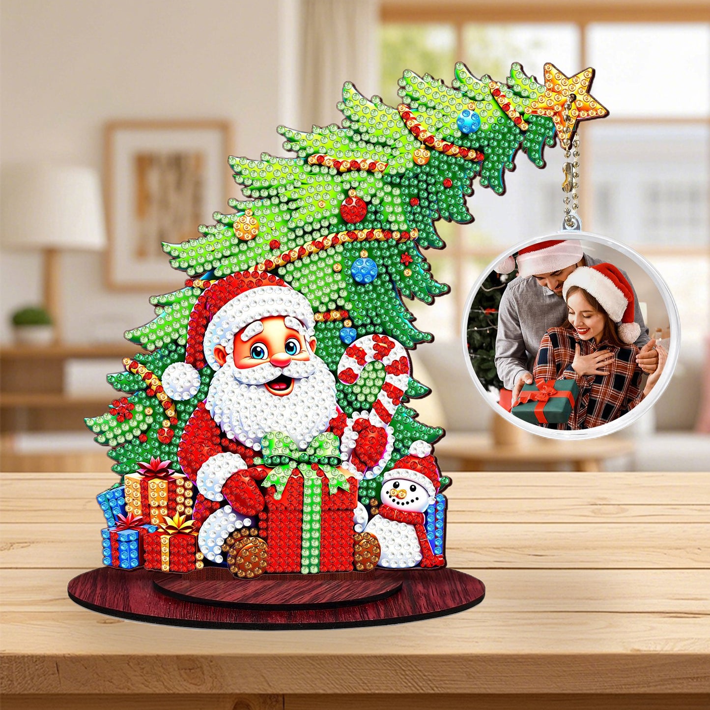 Santa Claus Photo Xmas Tree 5D DIY Diamond Art Tabletop Wood Decoration Ornament