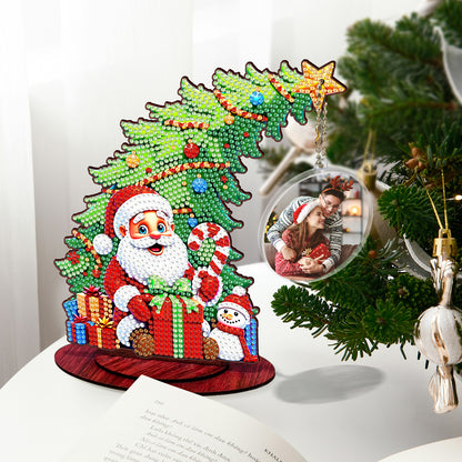 Santa Claus Photo Xmas Tree 5D DIY Diamond Art Tabletop Wood Decoration Ornament