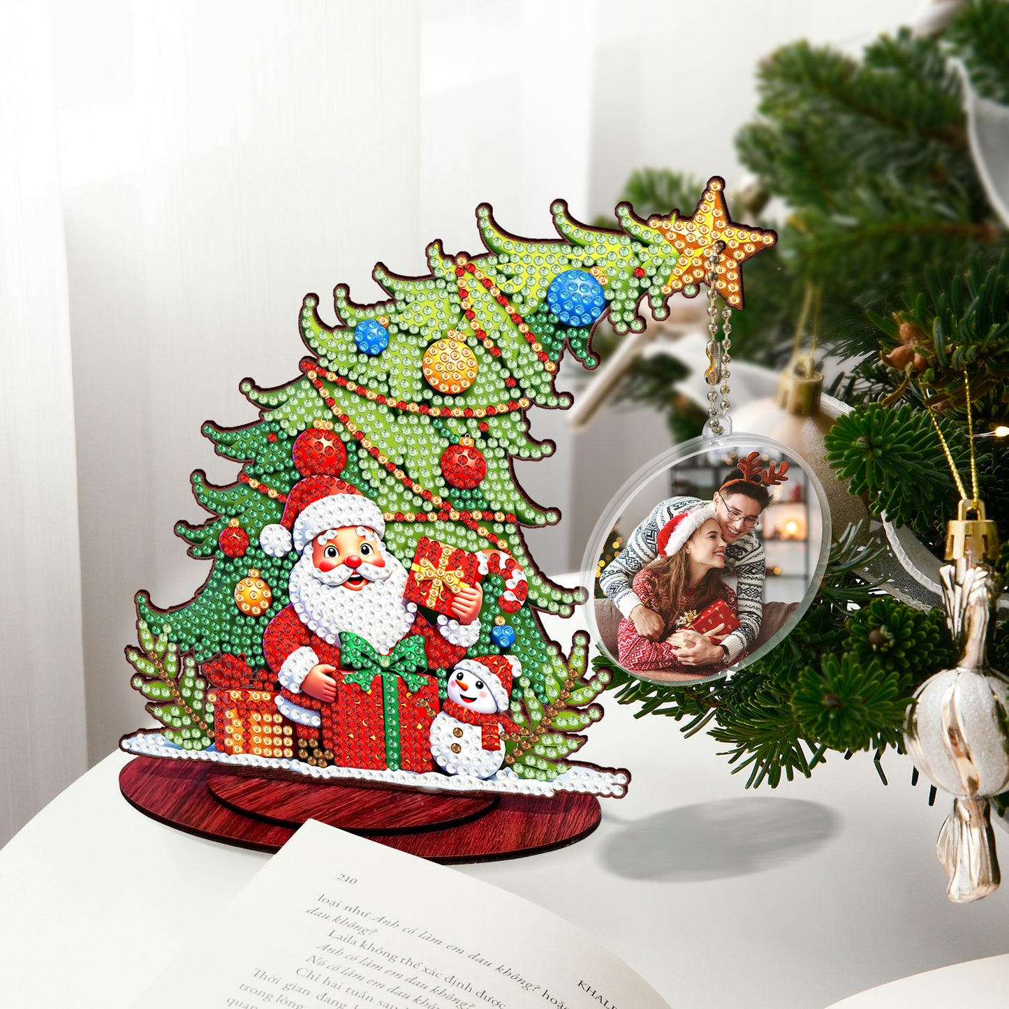 Photo Christmas Tree 5D DIY Diamond Art Tabletop Wood Decorations Ornament Kits