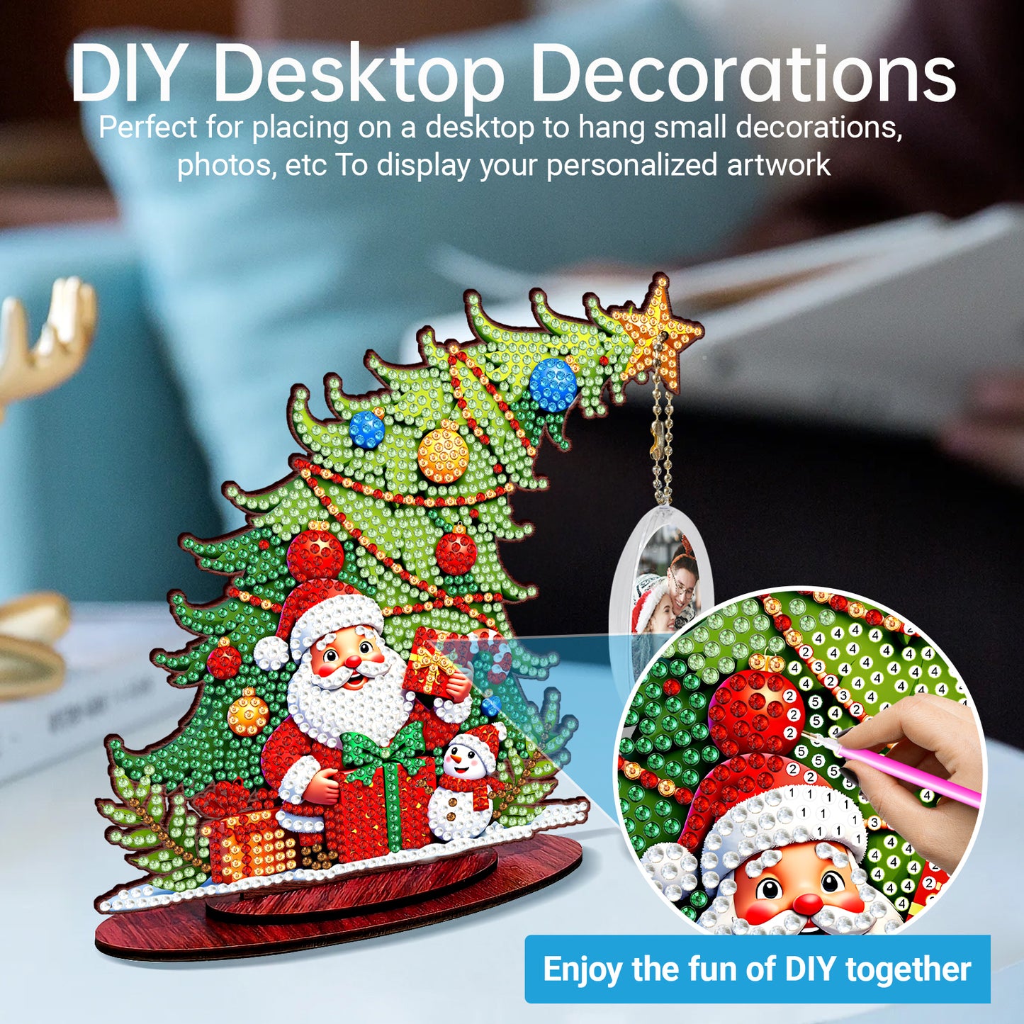 Photo Christmas Tree 5D DIY Diamond Art Tabletop Wood Decorations Ornament Kits