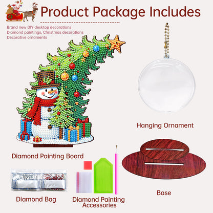 Snowman Photo Xmas Tree 5D DIY Diamond Art Tabletop Wood Decoration Ornament Kit