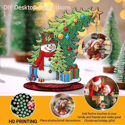 Snowman Photo Xmas Tree 5D DIY Diamond Art Tabletop Wood Decoration Ornament Kit