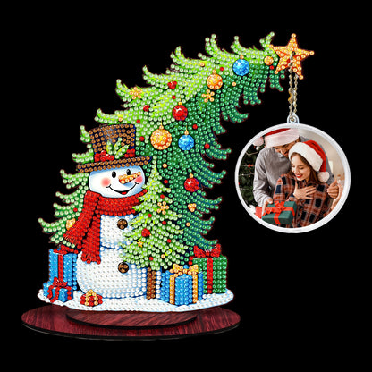 Snowman Photo Xmas Tree 5D DIY Diamond Art Tabletop Wood Decoration Ornament Kit