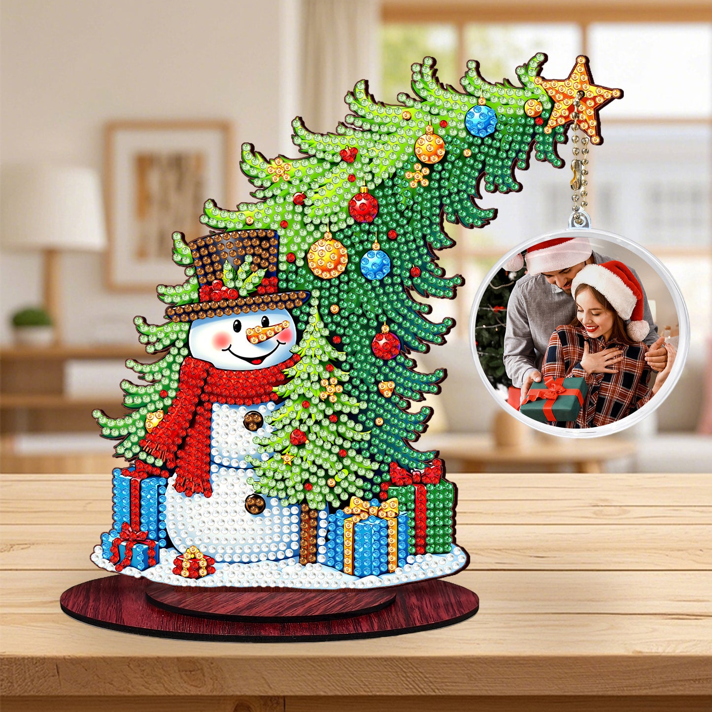 Snowman Photo Xmas Tree 5D DIY Diamond Art Tabletop Wood Decoration Ornament Kit