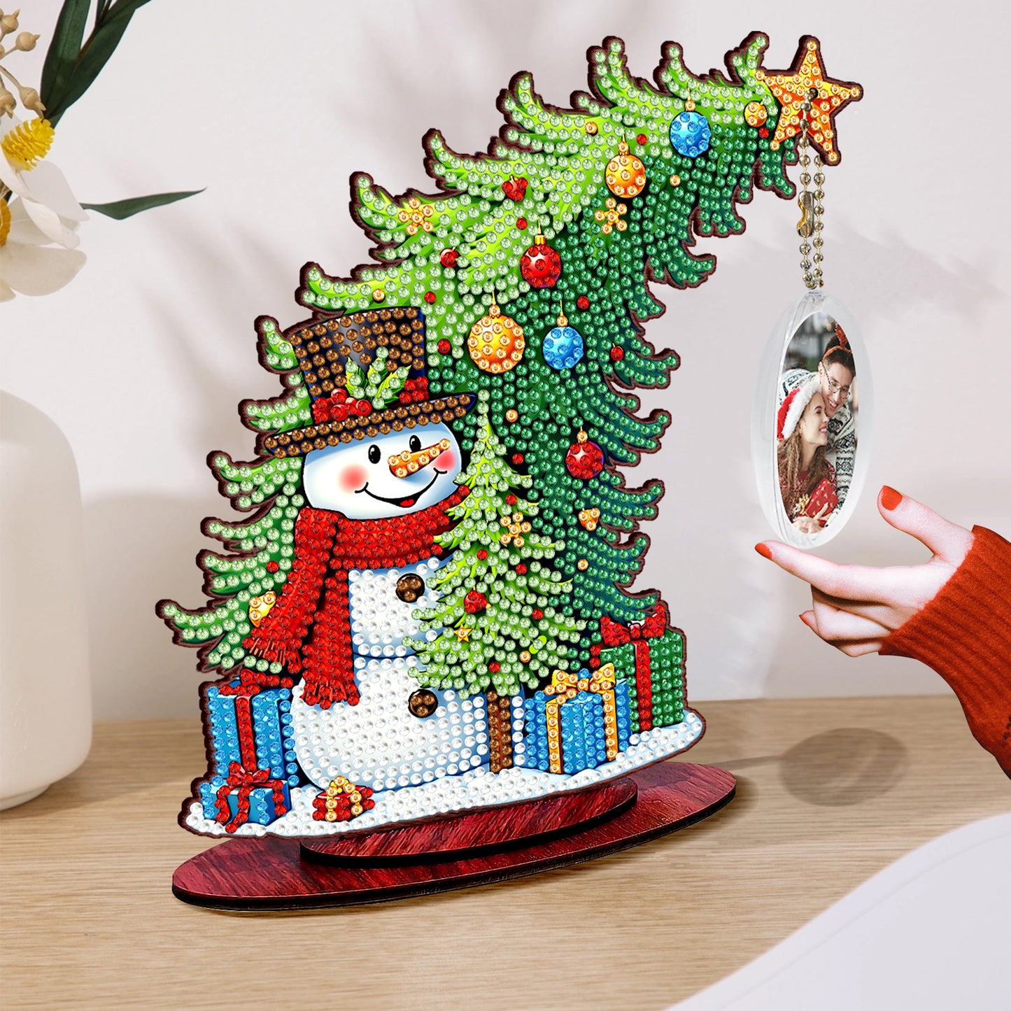 Snowman Photo Xmas Tree 5D DIY Diamond Art Tabletop Wood Decoration Ornament Kit