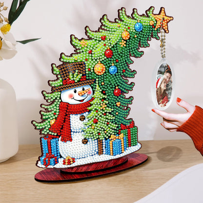 Snowman Photo Xmas Tree 5D DIY Diamond Art Tabletop Wood Decoration Ornament Kit