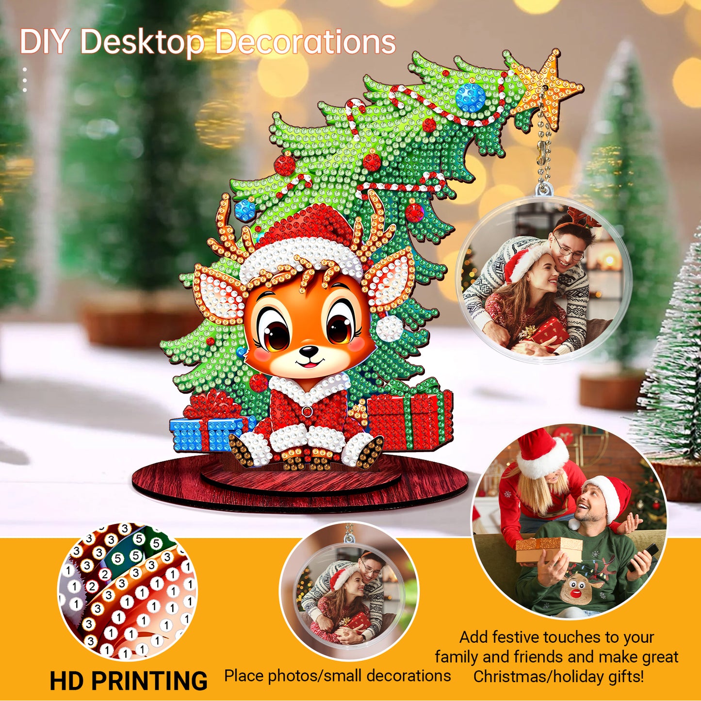 Photo Christmas Tree 5D DIY Diamond Art Tabletop Wood Decorations Ornament Kits