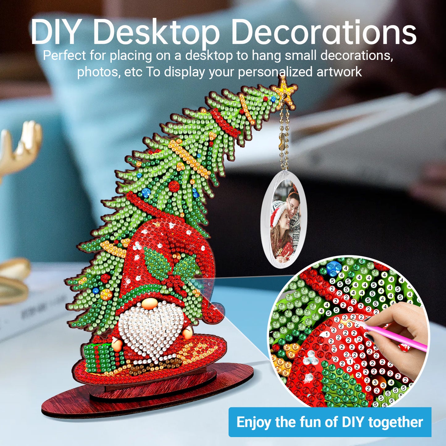 Photo Christmas Tree 5D DIY Diamond Art Tabletop Wood Decorations Ornament Kits