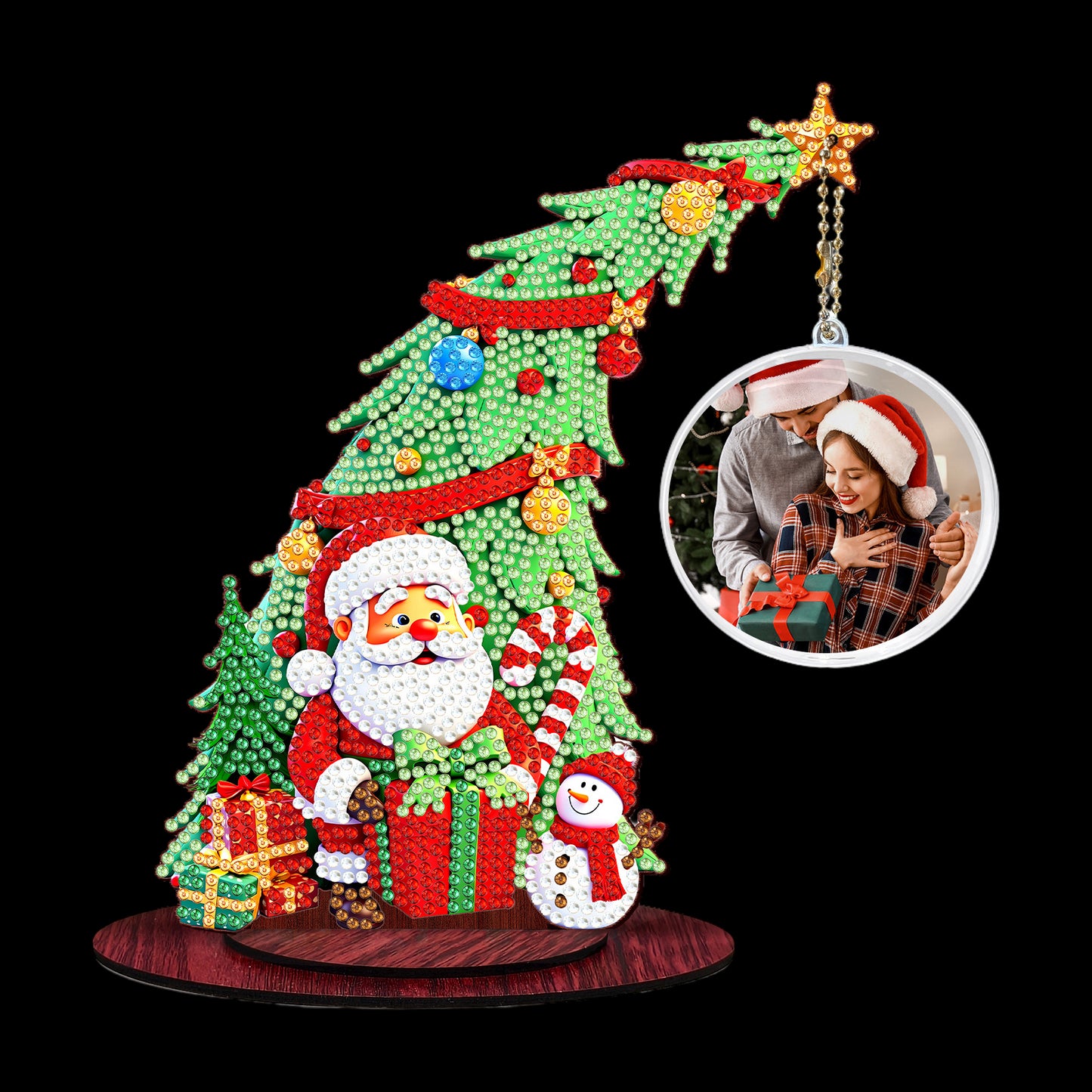 Santa Claus Photo Xmas Tree 5D DIY Diamond Art Tabletop Wood Decoration Ornament