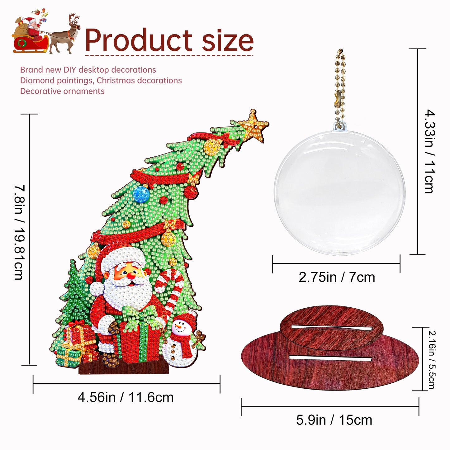 Santa Claus Photo Xmas Tree 5D DIY Diamond Art Tabletop Wood Decoration Ornament