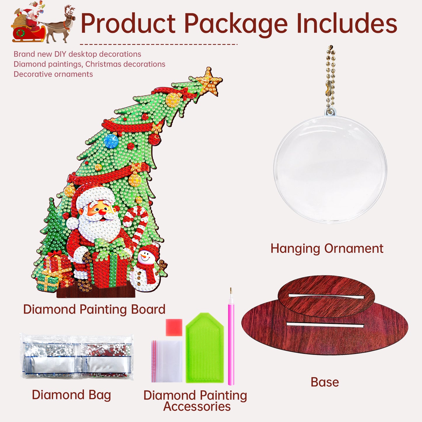 Santa Claus Photo Xmas Tree 5D DIY Diamond Art Tabletop Wood Decoration Ornament