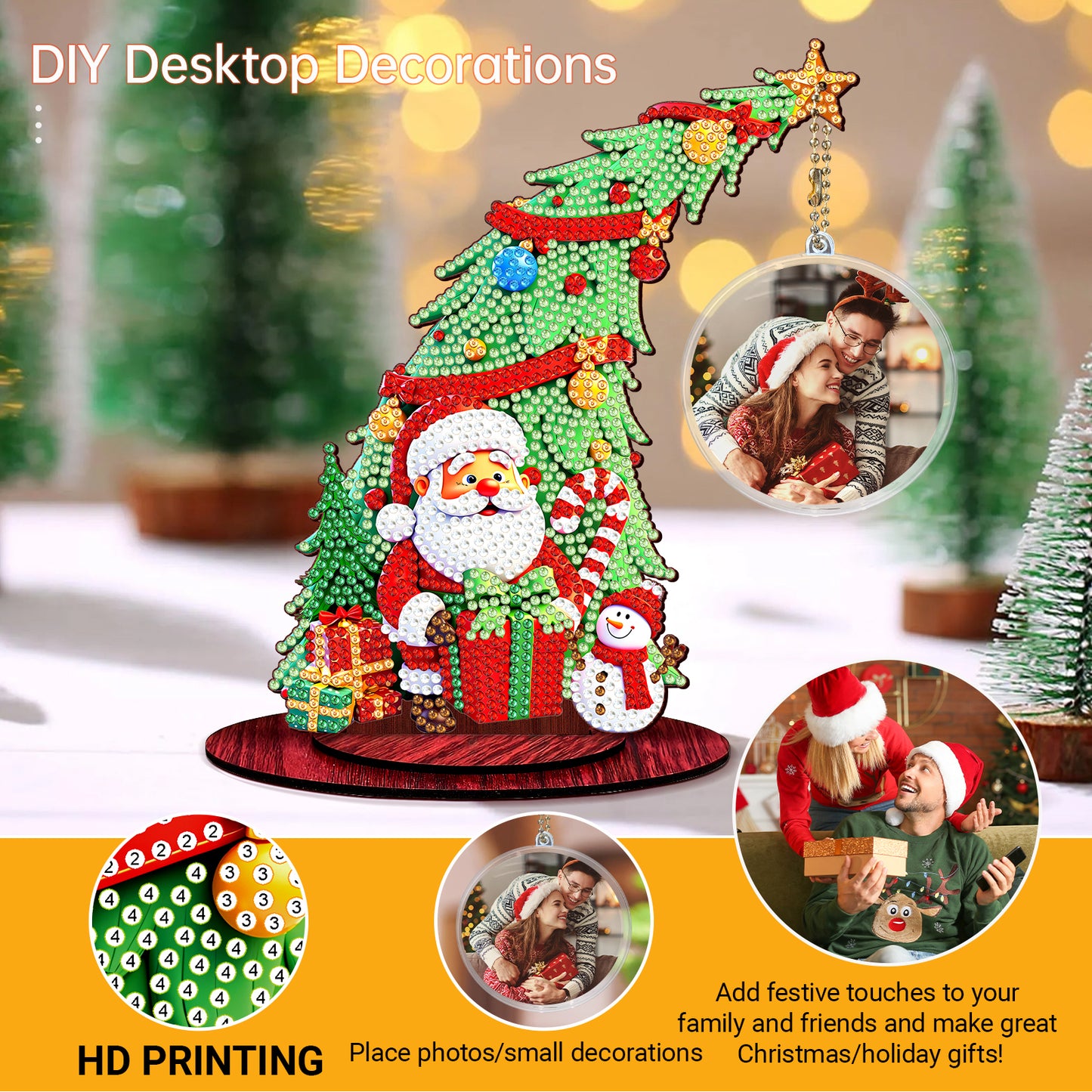 Santa Claus Photo Xmas Tree 5D DIY Diamond Art Tabletop Wood Decoration Ornament