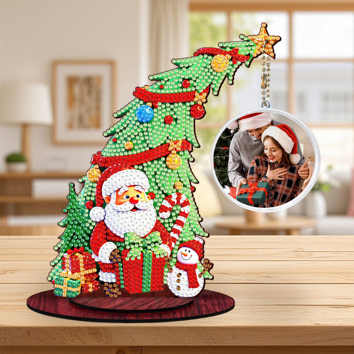 Santa Claus Photo Xmas Tree 5D DIY Diamond Art Tabletop Wood Decoration Ornament