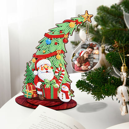 Santa Claus Photo Xmas Tree 5D DIY Diamond Art Tabletop Wood Decoration Ornament