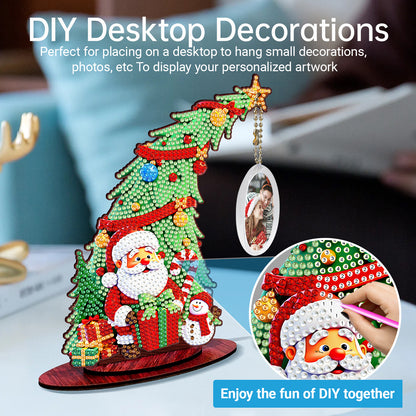 Santa Claus Photo Xmas Tree 5D DIY Diamond Art Tabletop Wood Decoration Ornament