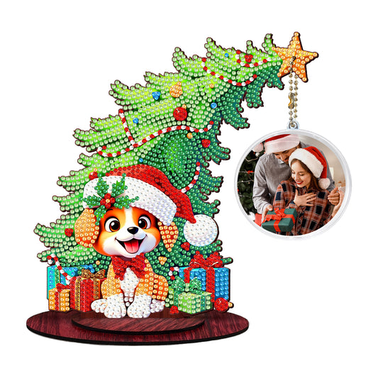 Dog Photo Xmas Tree 5D DIY Diamond Art Tabletop Wood Decoration Ornament Kit