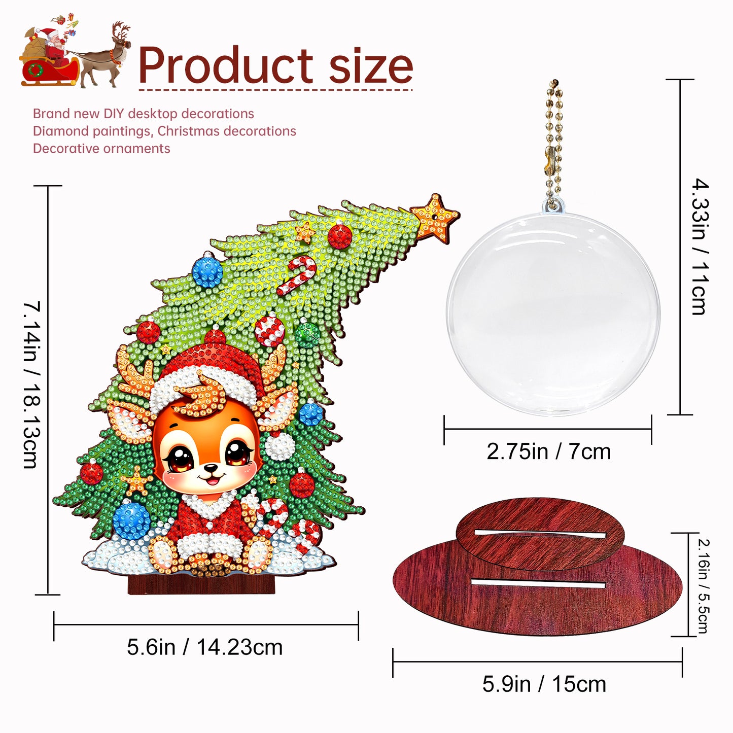 Deer Photo Xmas Tree 5D DIY Diamond Art Tabletop Wood Decoration Ornament Kit