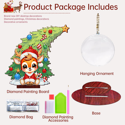 Deer Photo Xmas Tree 5D DIY Diamond Art Tabletop Wood Decoration Ornament Kit