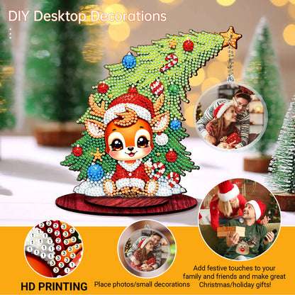 Deer Photo Xmas Tree 5D DIY Diamond Art Tabletop Wood Decoration Ornament Kit