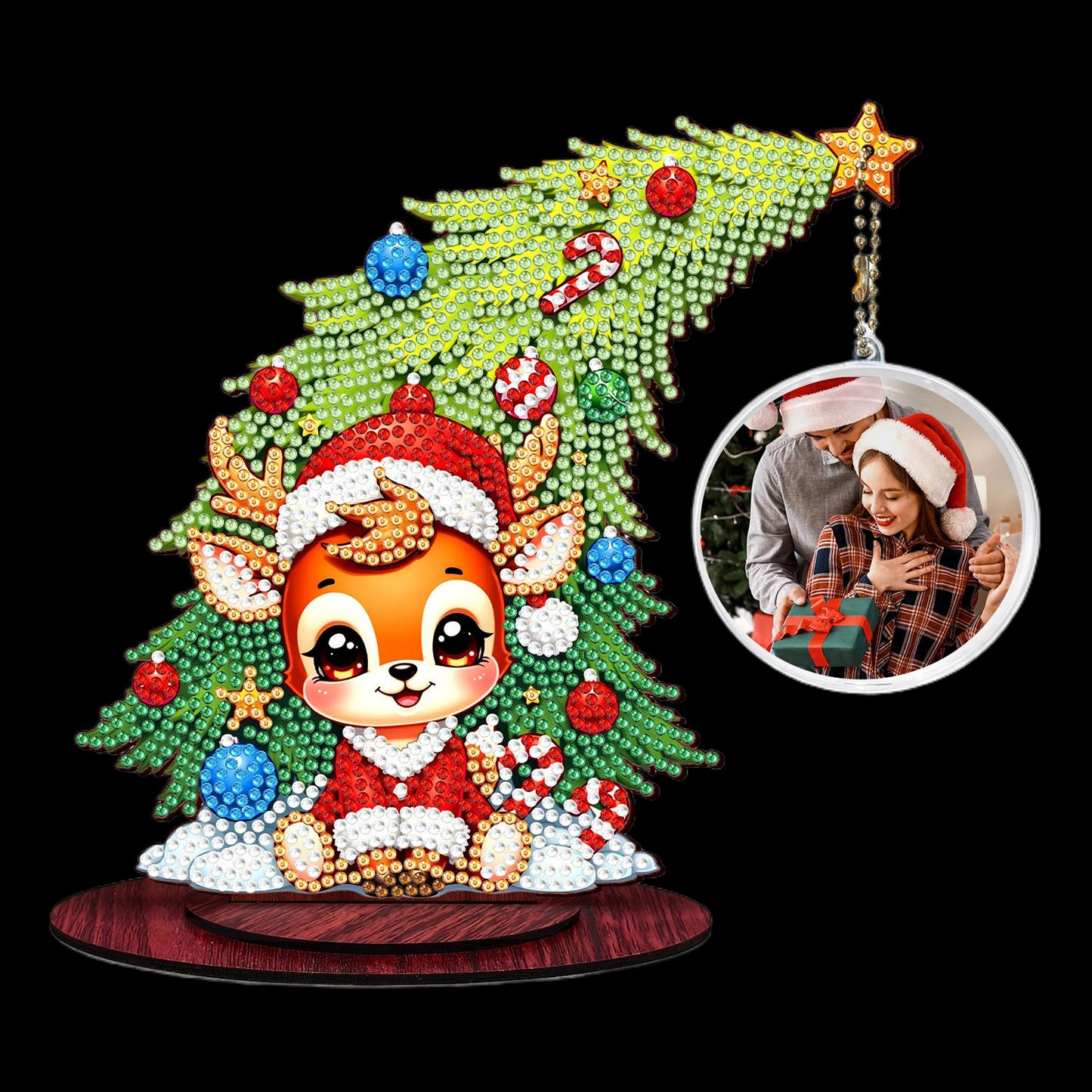 Deer Photo Xmas Tree 5D DIY Diamond Art Tabletop Wood Decoration Ornament Kit