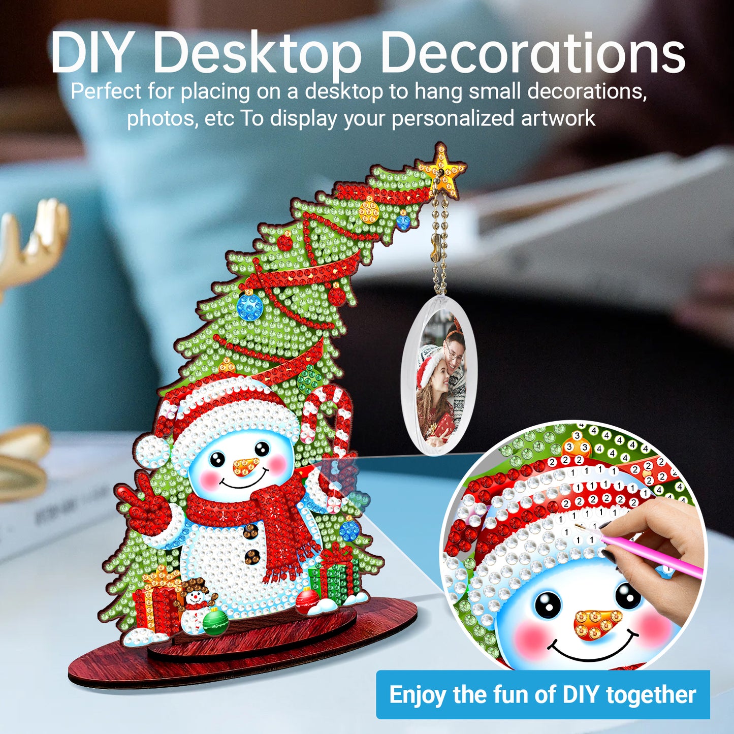 Photo Christmas Tree 5D DIY Diamond Art Tabletop Wood Decorations Ornament Kits