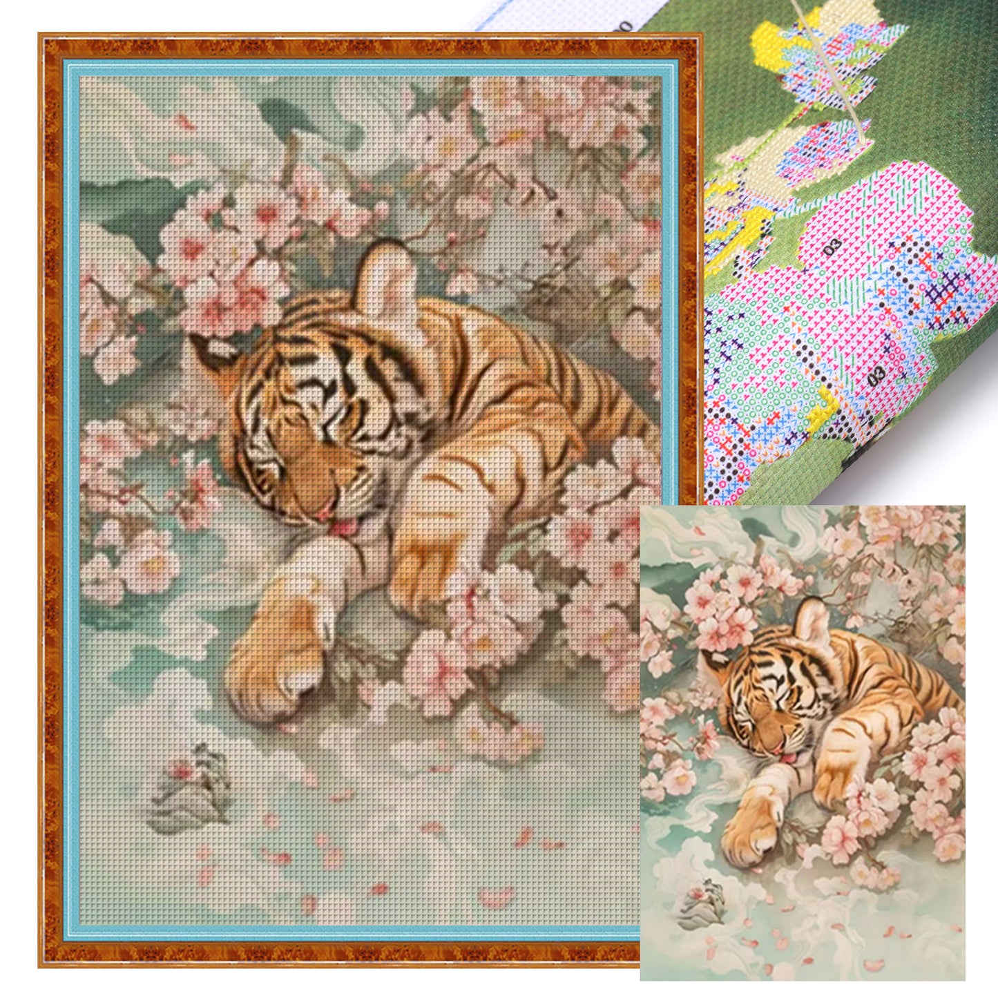 Peach Blossom Tiger - 11CT Stamped Cross Stitch 50*70CM (Mona Lisa Brand)