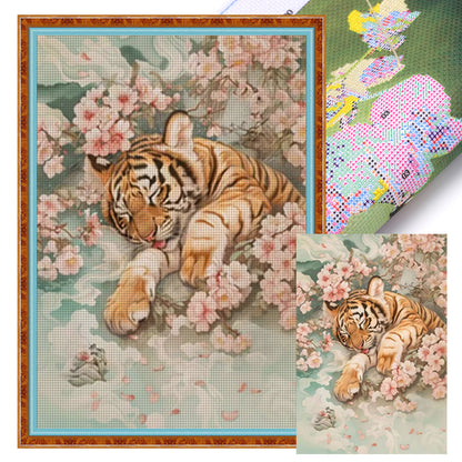 Peach Blossom Tiger - 11CT Stamped Cross Stitch 50*70CM (Mona Lisa Brand)
