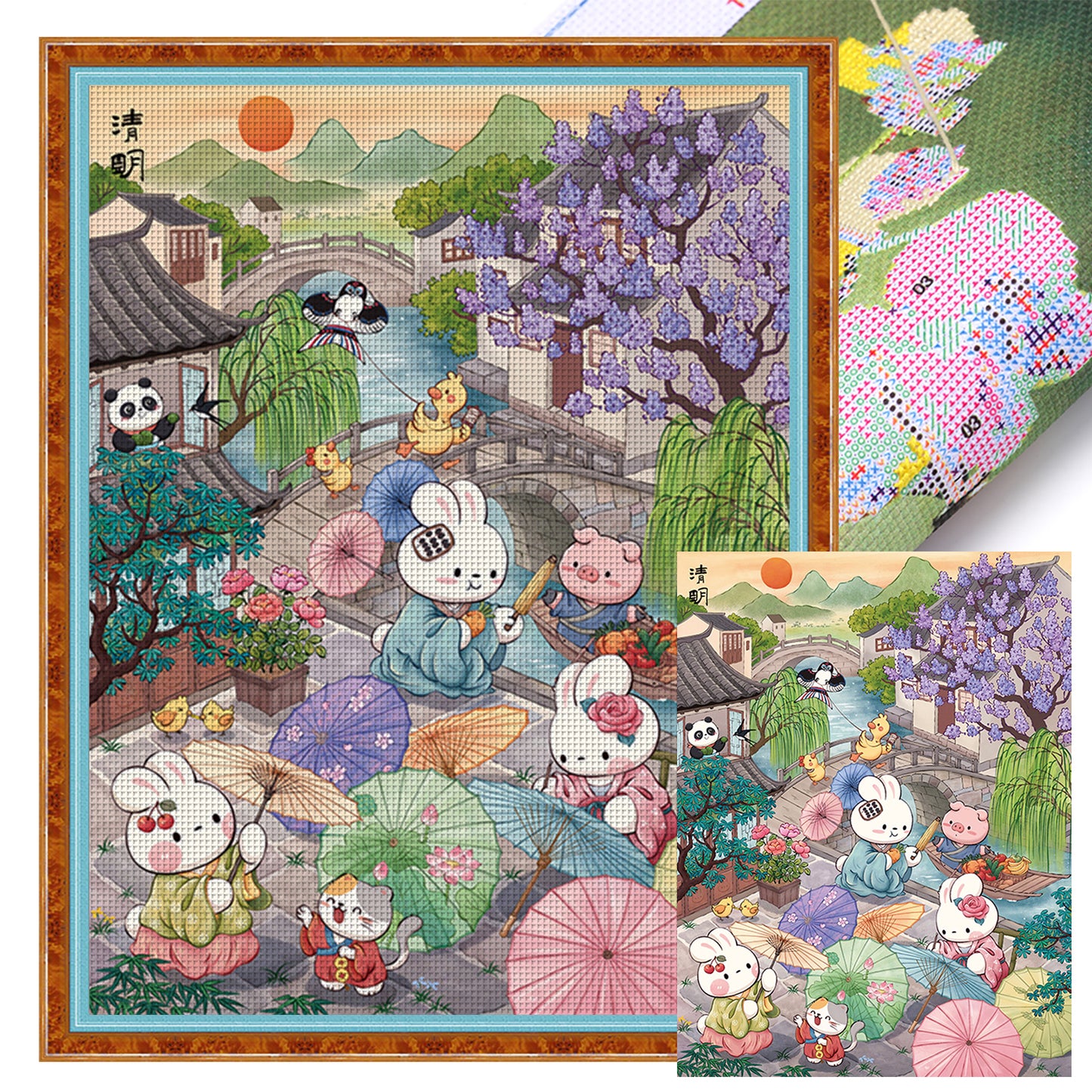 Qingming Rabbit - 11CT Stamped Cross Stitch 55*70CM (Mona Lisa Brand)