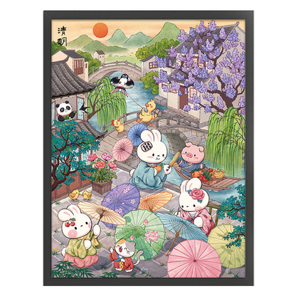 Qingming Rabbit - 11CT Stamped Cross Stitch 55*70CM (Mona Lisa Brand)