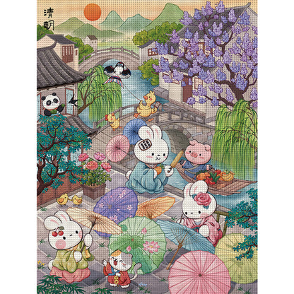Qingming Rabbit - 11CT Stamped Cross Stitch 55*70CM (Mona Lisa Brand)