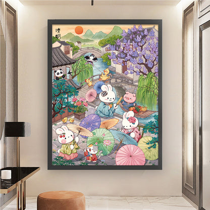 Qingming Rabbit - 11CT Stamped Cross Stitch 55*70CM (Mona Lisa Brand)