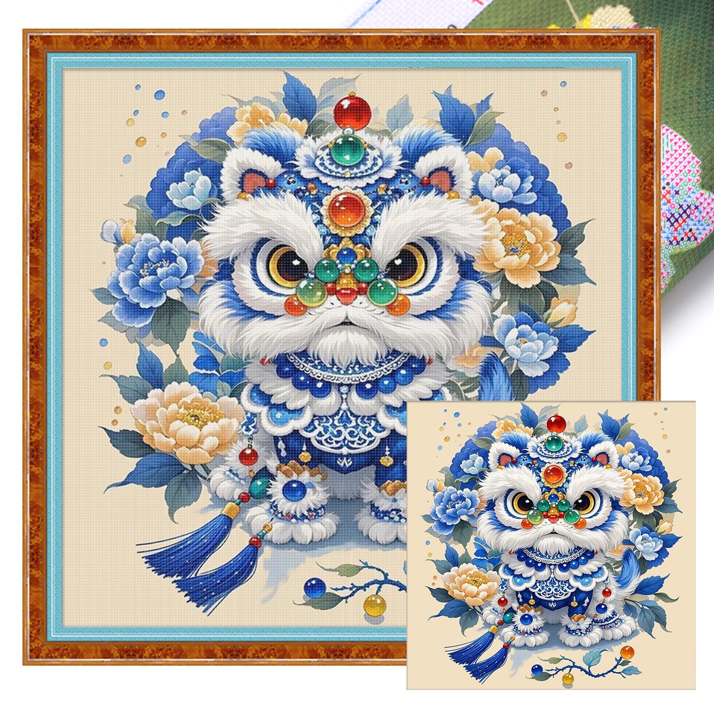 Auspicious Lion Brings Good Fortune - 11CT Stamped Cross Stitch 50*50CM(Mona Lisa Brand)