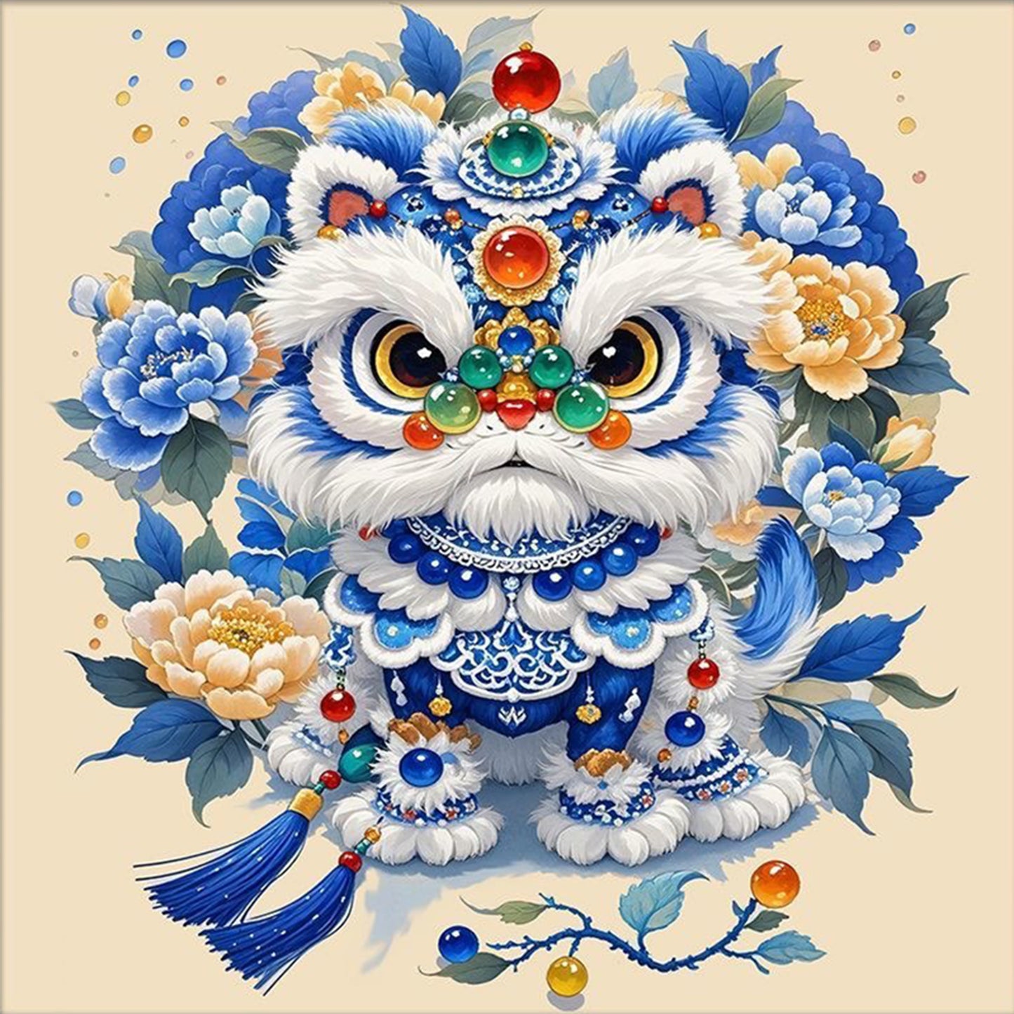 Auspicious Lion Brings Good Fortune - 11CT Stamped Cross Stitch 50*50CM(Mona Lisa Brand)