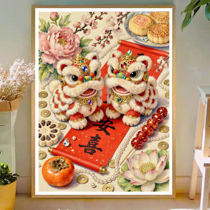 Auspicious Lion Offering Tribute - 11CT Stamped Cross Stitch 50*70CM(Mona Lisa Brand)