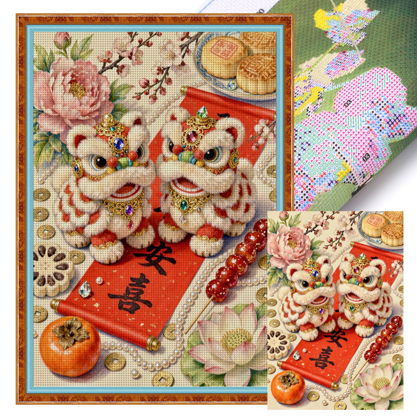 Auspicious Lion Offering Tribute - 11CT Stamped Cross Stitch 50*70CM(Mona Lisa Brand)