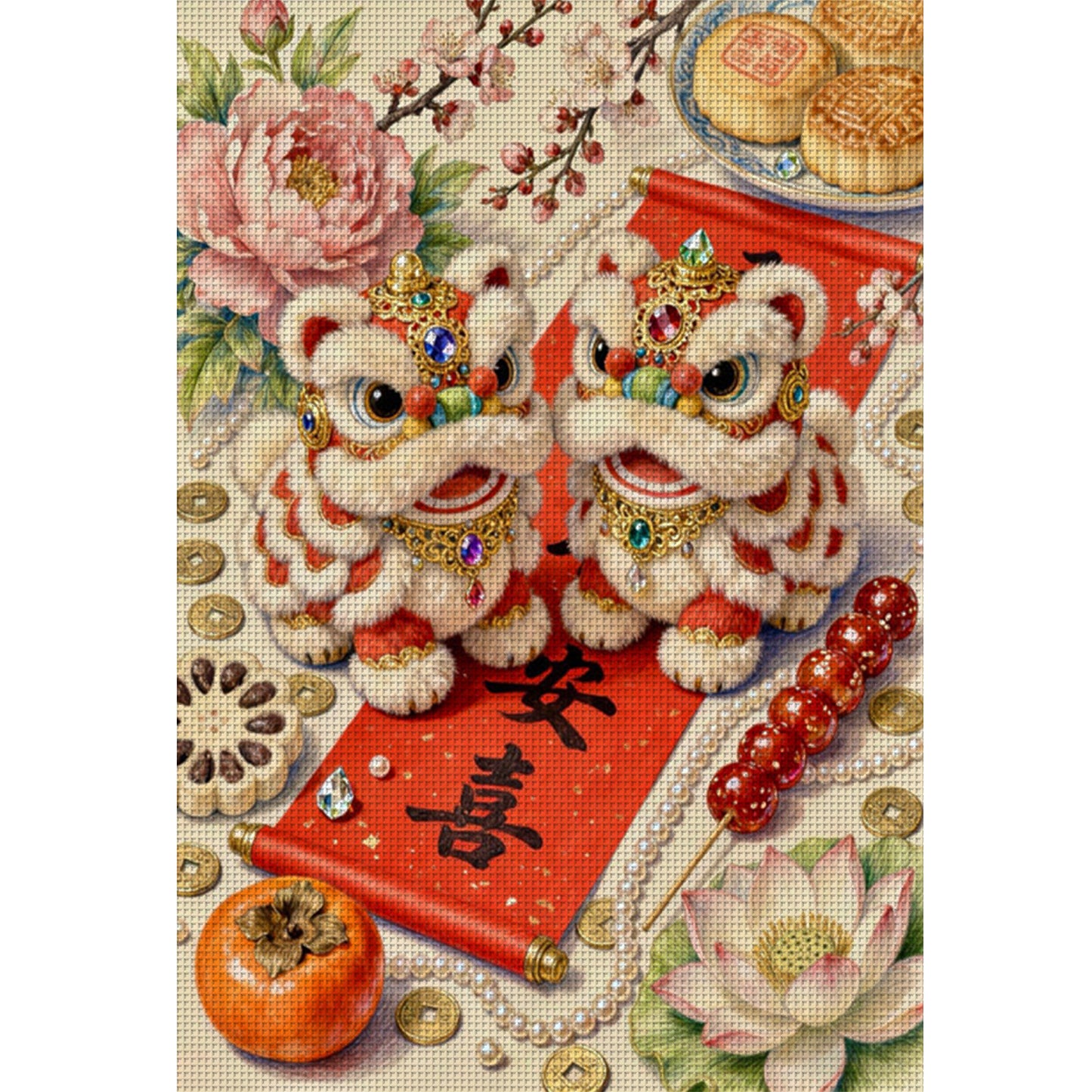 Auspicious Lion Offering Tribute - 11CT Stamped Cross Stitch 50*70CM(Mona Lisa Brand)